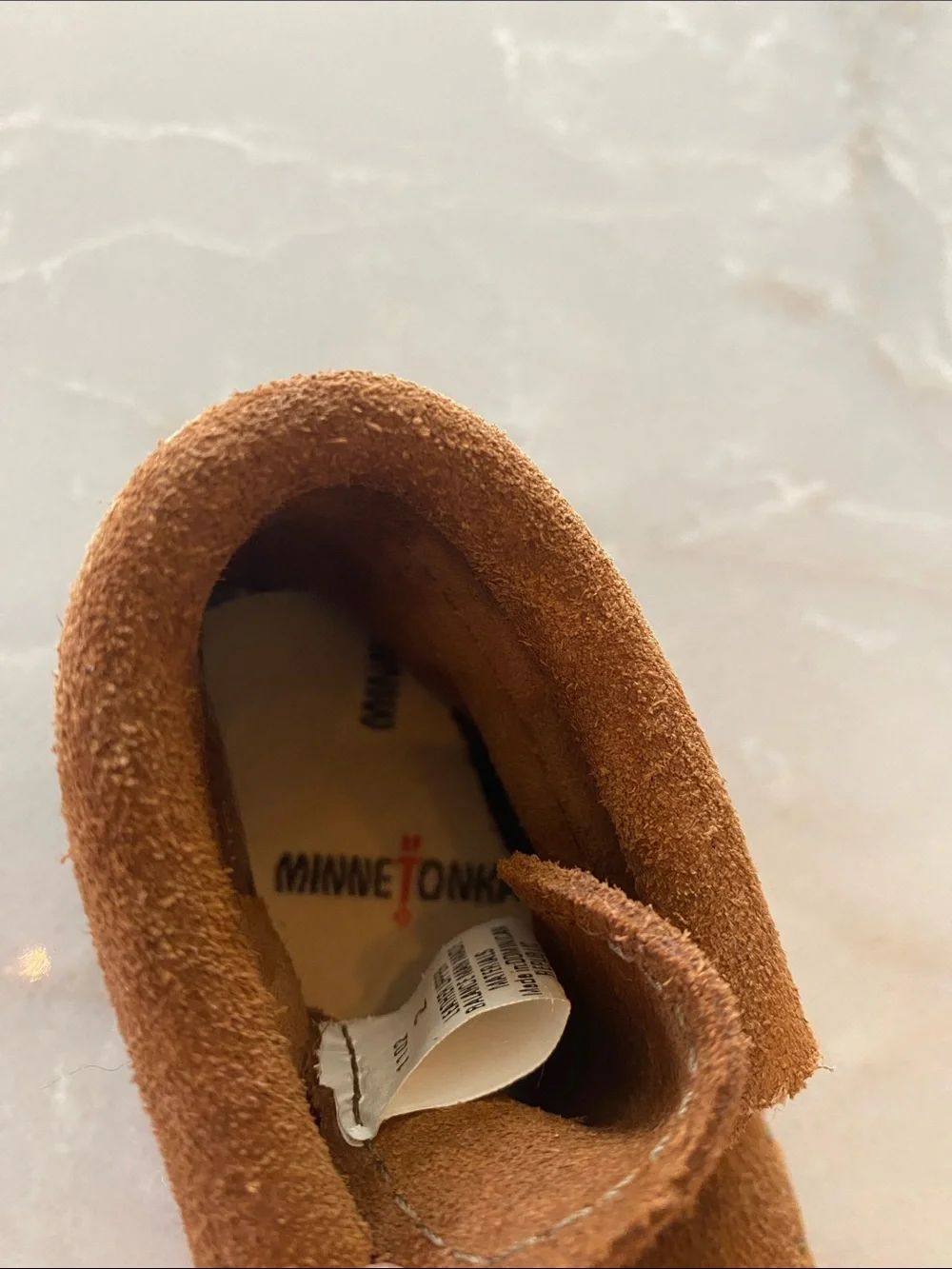 Minnetonka Baby Brown Suede Moccasins with Multicolor Trim